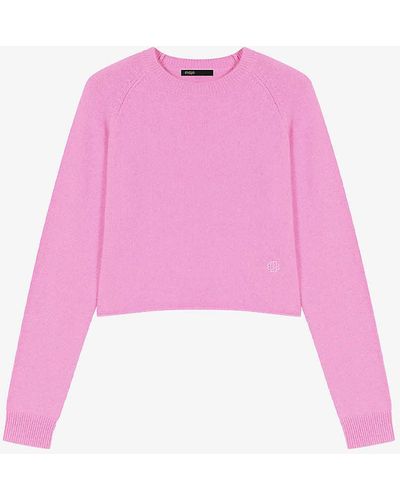 Maje Marion Logo-embroidered Cashmere-blend Sweatshirt - Pink