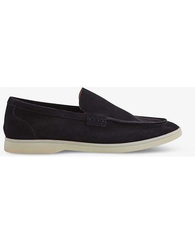 Reiss Kason Contrast-stitch Suede Loafers - Black