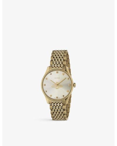 Gucci G-timeless Slim Yellow Gold Pvd Stainless Steel Bracelet Watch - Metallic