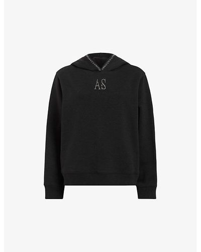AllSaints Pippa Scorpion-embroidered Relaxed-fit Organic-cotton Hoody - Black