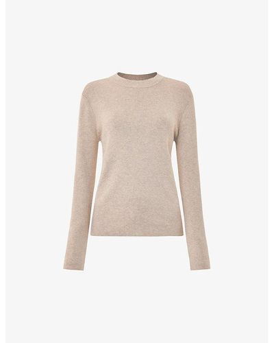 Whistles Keyhole-back Crew-neck Stretch-knit Top - Natural