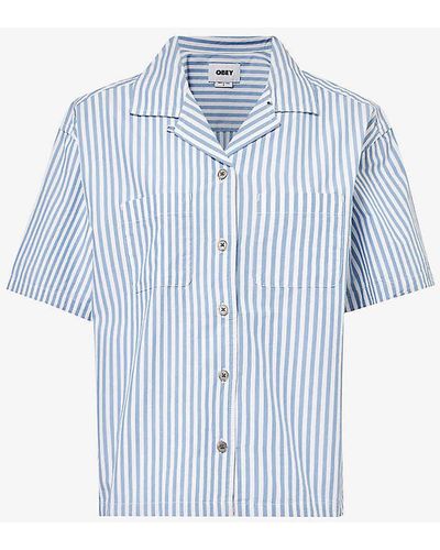 Obey Dominique Stripe-print Cotton Shirt - Blue