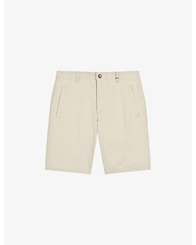 Ted Baker Abstract-print Mid-rise Cotton Shorts - Natural