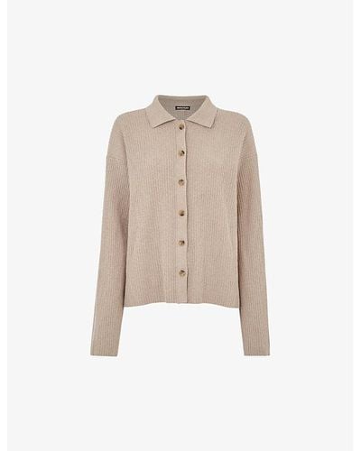 Whistles Classic-collar Relaxed-fit Ribbed Stretch Cotton-blend Cardigan - Natural