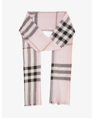 Burberry Giant Check Fringed Wool And Silk-blend Scarf - Pink