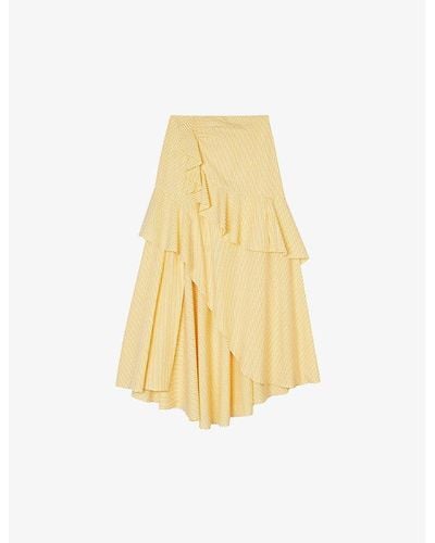 Sandro Stripe-pattern Cotton Midi Skirt - Yellow