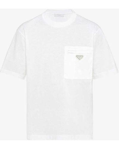 Prada Re-nylon Brand-plaque Cotton And Recycled-nylon T-shirt - White