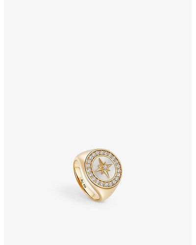 Astley Clarke Polaris Compass 18ct Yellow Gold-plated Vermeil Sterling-silver, Mother Of Pearl And White Sapphire Signet Ring - Metallic