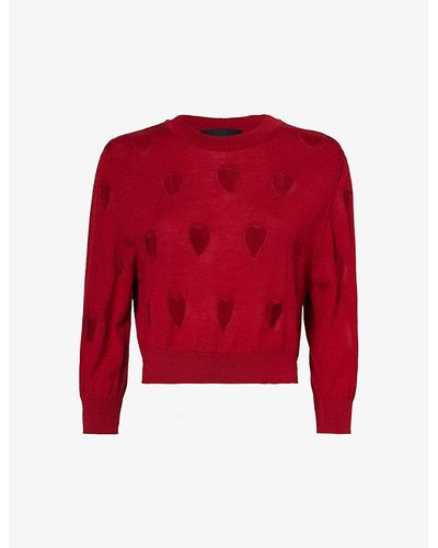 Simone Rocha Cut-out Heart Cropped Wool And Silk-blend Sweater - Red
