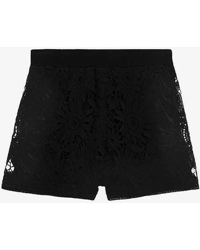 Ted Baker Ableyyy Floral-crochet High-rise Knitted Shorts - Black