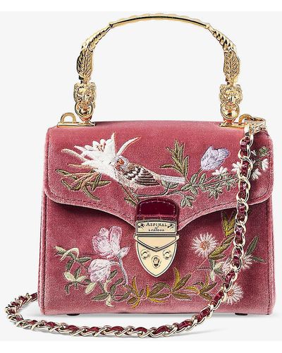 Aspinal of London Mayfair Mini Bird-embellished Velvet Leather Shoulder Bag - Pink