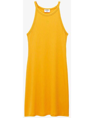 Filippa K Round-neck Ribbed Stretch-cupro Mini Dress - Yellow