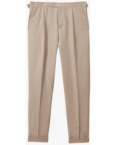Reiss Com Front-pleat Straight-leg Cotton And Linen-blend Trousers - Natural