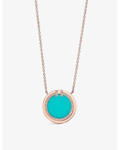Tiffany & Co. Tiffany T Circle 18ct Rose-gold, Turquoise And Diamond Pendant Necklace - White
