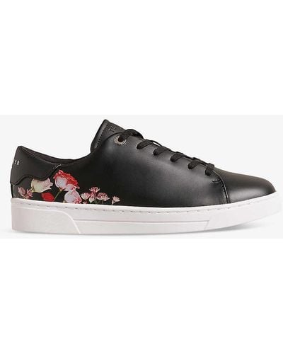 Ted Baker Arlita Floral-print Leather Low-top Trainers - Black