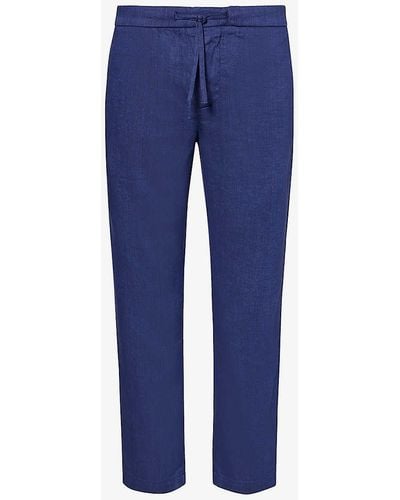 Frescobol Carioca Oscar Drawstring-waist Straight-leg Linen And Cotton-blend Trousers - Blue