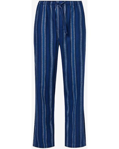 Derek Rose Kelburn Striped Cotton Pyjama Bottom - Blue
