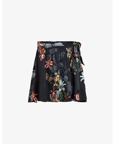 AllSaints Maria Sanibel Floral-print Woven Mini Skirt - Black