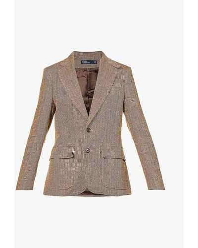 Polo Ralph Lauren Heritage Herringbone-pattern Linen-blend Blazer Jacket - Brown