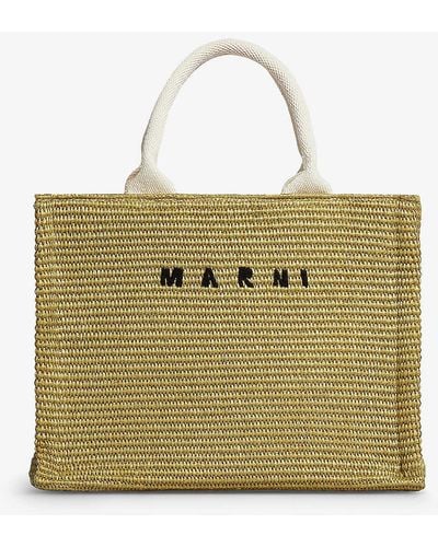 Marni Embroidered-logo Woven-raffia Tote Bag - Natural