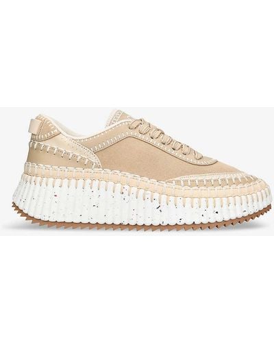 Chloé Nama Runner Contrast Hand-stich Leather Low-top Trainers - Natural