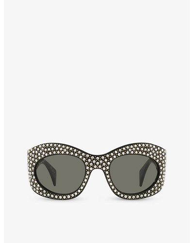 Gucci Gc002155 gg1463s Rectangle-frame Acetate Sunglasses - Gray