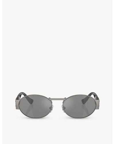 Versace Ve2264 Oval-frame Metal Sunglasses - Grey