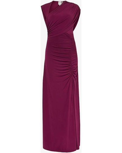 Hervé Léger Ruched Asymmetric Stretch-woven Gown - Purple