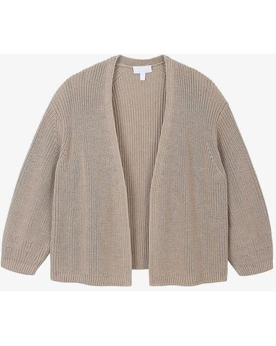 The White Company Collarless Ribbed Organic-cotton Knitted Cardigan X - Brown