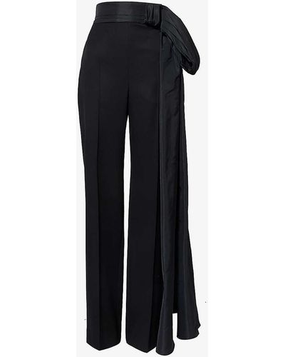 Alexander McQueen Bow-embellished Straight-leg High-rise Wool Trousers - Black