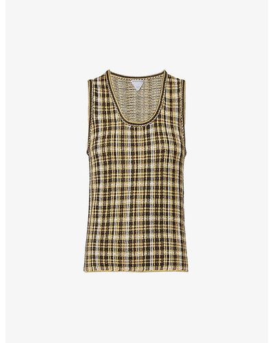 Bottega Veneta Check-pattern Linen-blend Top - Natural