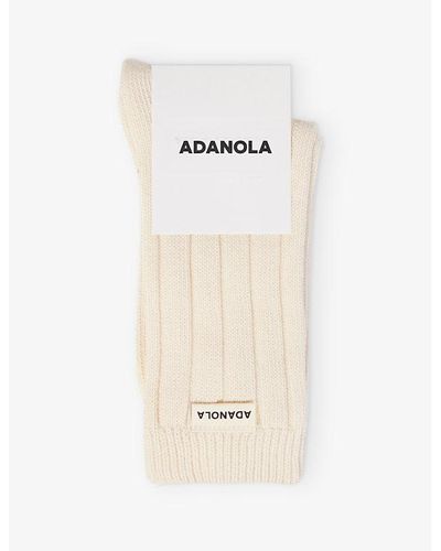 ADANOLA Brand-patch Ribbed-trim Stretch Cotton-blend Socks - Natural