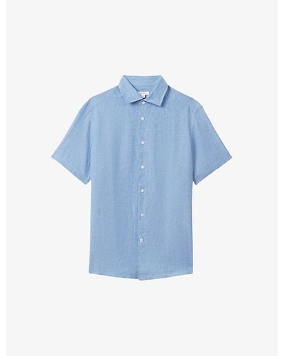 Reiss Holiday Regular-fit Short-sleeve Linen Shirt Xx - Blue