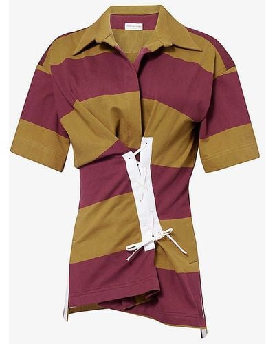 Dries Van Noten Rugby-style Cinched-waist Striped Cotton-jersey Top - Red