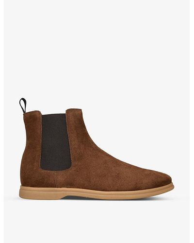 Eleventy Contrast-sole Tonal-stitching Suede Chelsea Boots - Brown