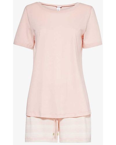 Hanro Stripe-print Short Cotton-blend Pyjamas - Pink