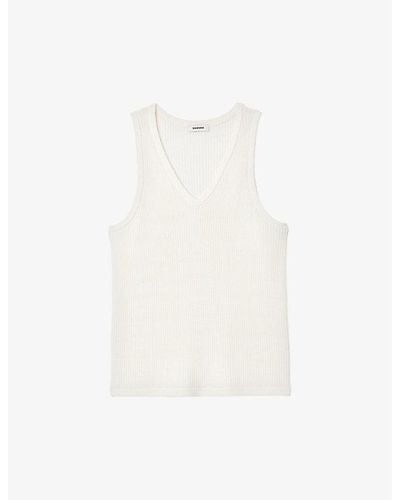 Sandro V-neck Cotton-blend Knitted Vest - White