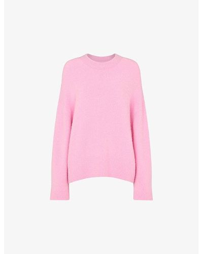Whistles Round-neck Boyfriend-fit Stretch-knit Sweater - Pink