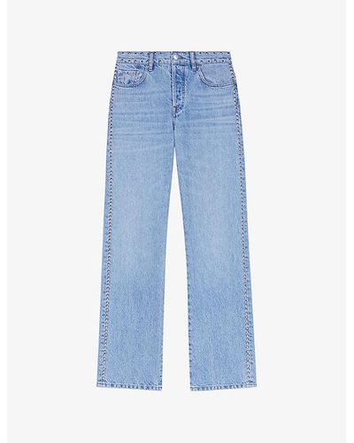 Maje Stud-embellished Wide-leg High-rise Denim Jeans - Blue