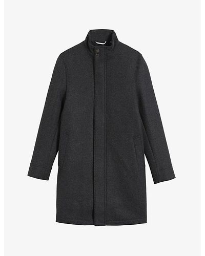 Ted Baker Icomb Funnel-neck Recycled-wool Blend Coat - Black