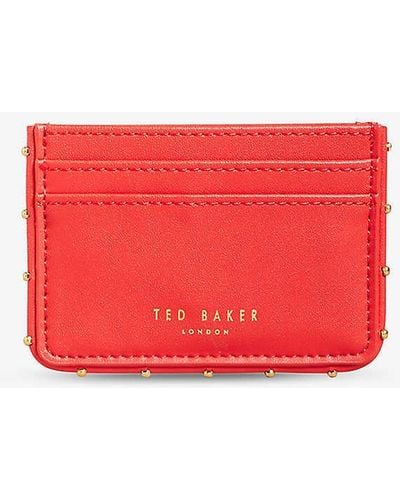 Ted Baker Kahnia Stud-embellished Logo-embossed Leather Card Holder - Red