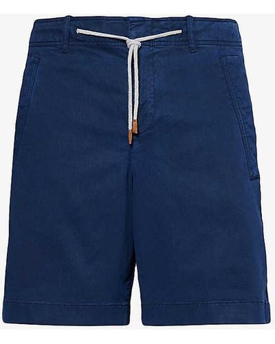 Eleventy Drawstring-waist Pleated Stretch-cotton Shorts - Blue
