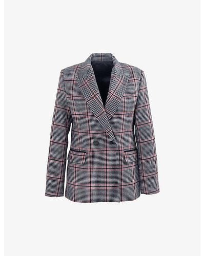 IKKS Houndstooth Double-breasted Wool-blend Blazer - Gray