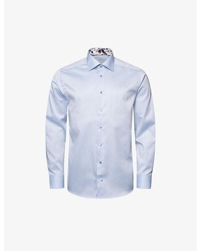 Eton Signature Floral-print Slim-fit Organic Cotton-twill Shirt - Blue