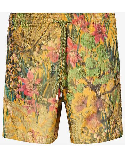 Vilebrequin Moopea Floral-print Recycled-polyester And Silk Swim Shorts - Yellow