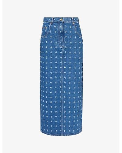 Nina Ricci Distressed-pattern Slim-fit Denim Maxi Skirt - Blue