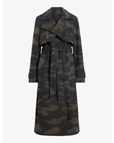 AllSaints Mixie Camo-print Relaxed-fit Cotton Trench - Black