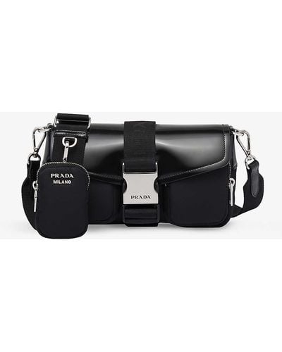 Prada Pocket Buckled Leather Cross-body Bag - Black
