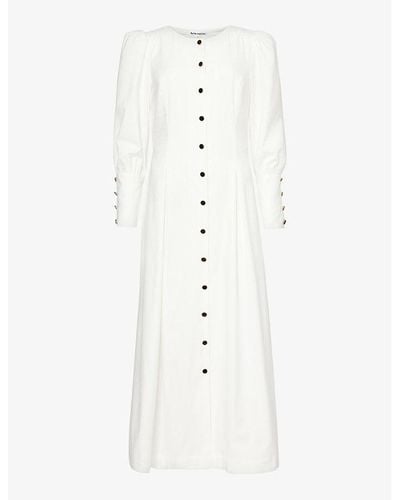 Reformation Halia Puffed-sleeve Stretch Organic-cotton Midi Dress - White