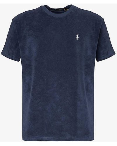 Polo Ralph Lauren Brand-embroidered Terry-texture Cotton-blend T-shirt - Blue